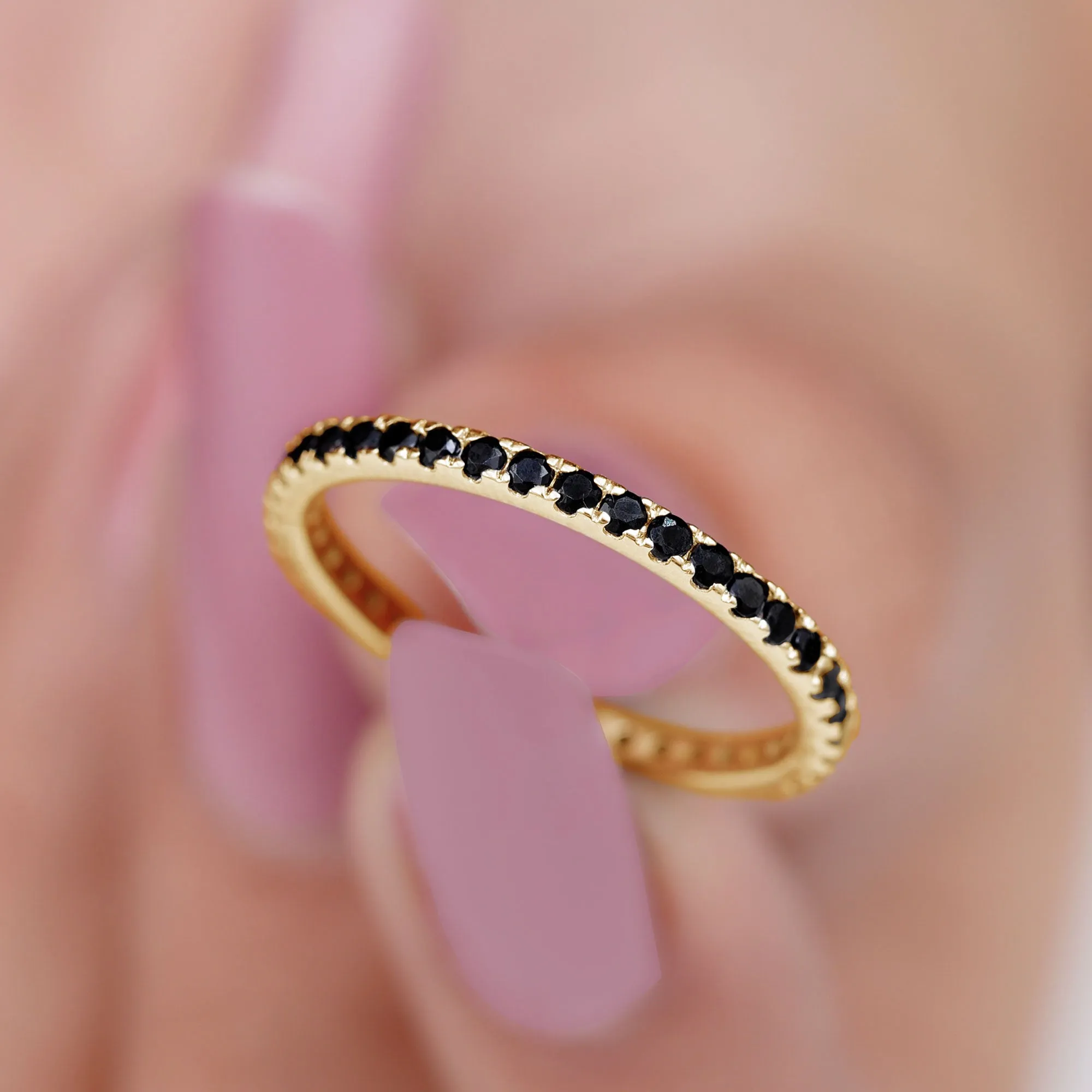 French Pave Set Black Spinel Stackable Full Eternity Ring