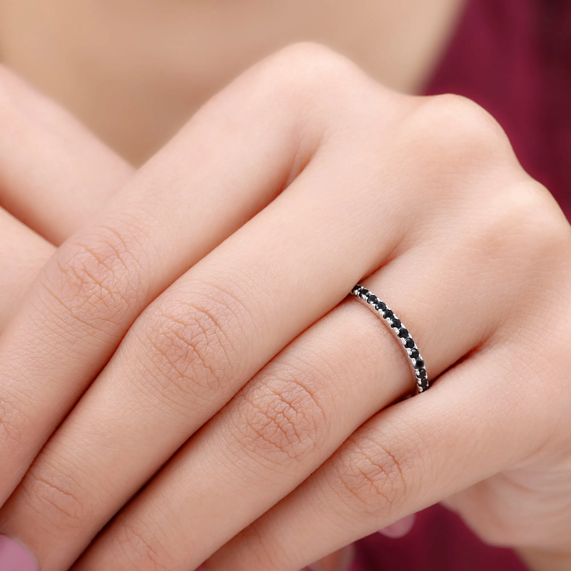 French Pave Set Black Spinel Stackable Full Eternity Ring