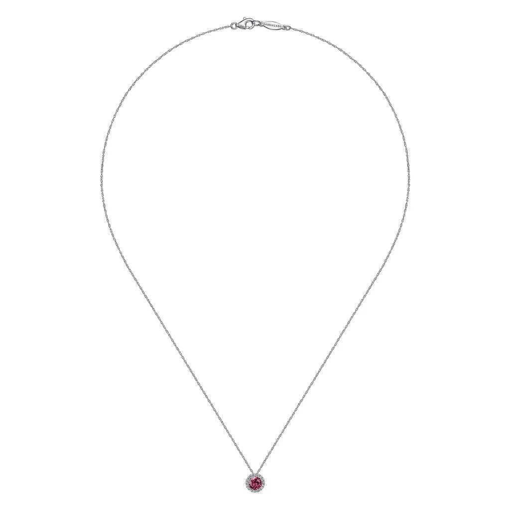 Gabriel & Co. 14k White Gold Diamond Halo Pink Tourmaline Pendant Necklace