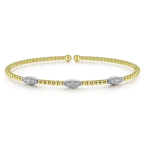 Gabriel & Co. White & Yellow Gold Bujukan Diamond Marquise Stations Bangle