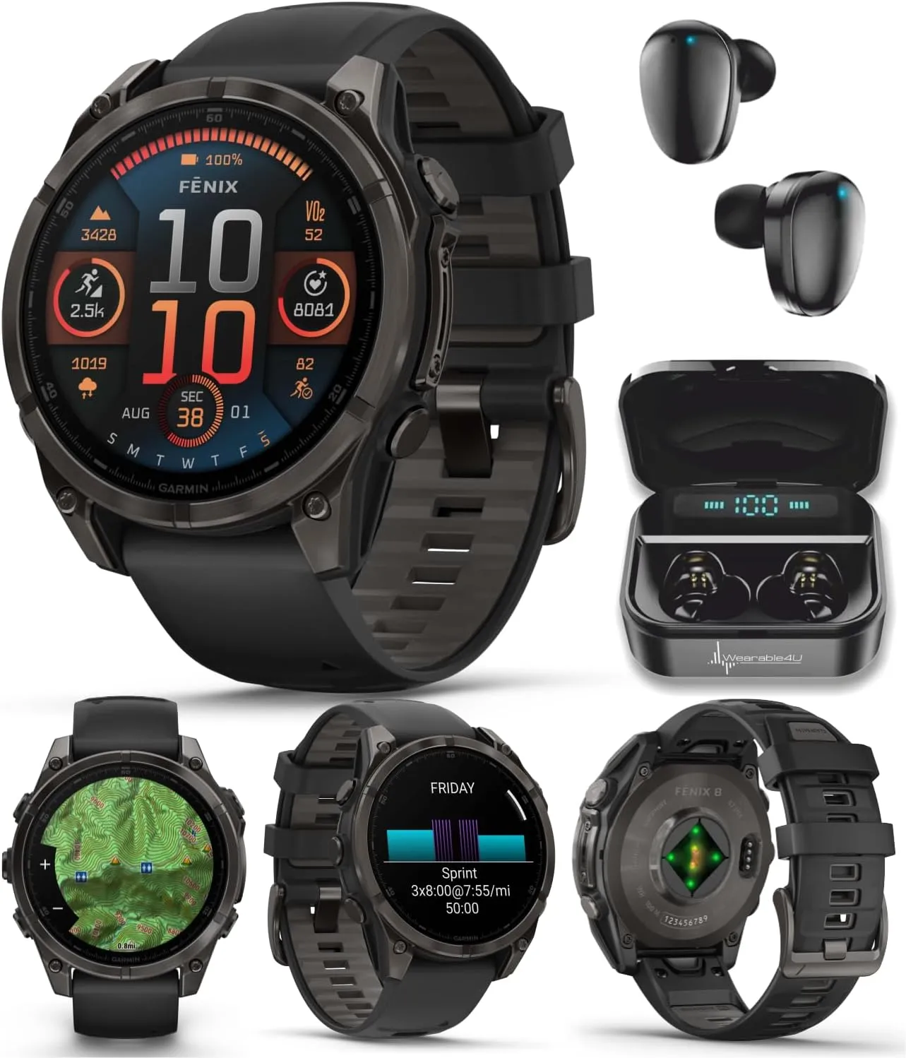 Garmin fenix 8 – 47 mm, AMOLED Sapphire Multisport GPS Smartwatch, Carbon Gray DLC Titanium with Black/Pebble Gray Silicone, Built-in LED Flashlight (010-02904-20)