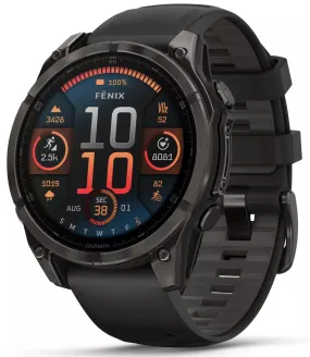 Garmin fenix 8 – 47 mm, AMOLED Sapphire Multisport GPS Smartwatch, Carbon Gray DLC Titanium with Black/Pebble Gray Silicone, Built-in LED Flashlight (010-02904-20)