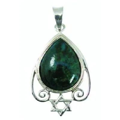 Gemstone Drop Shape Star of David Pendant Cyan Greens