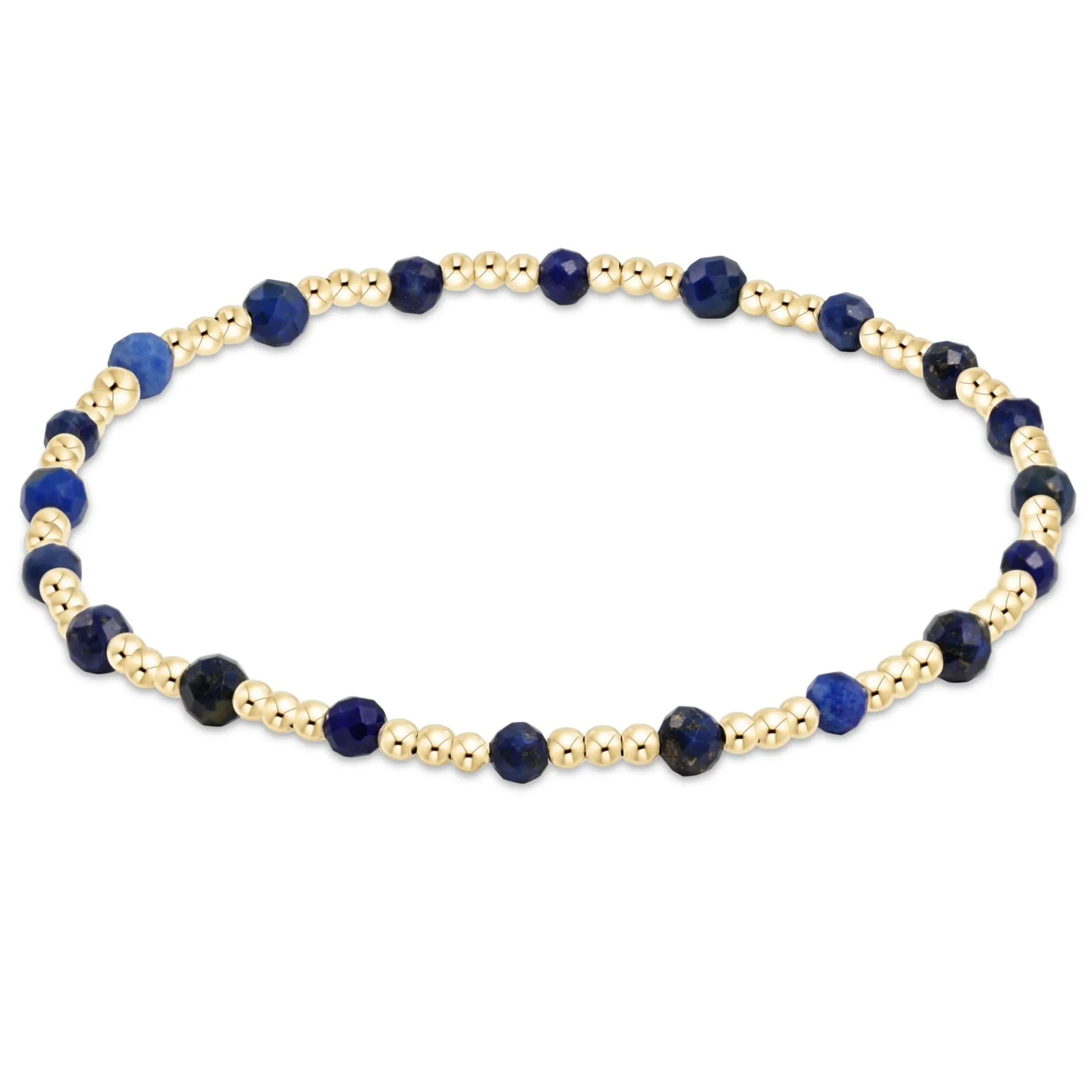 Gemstone Gold Sincerity Pattern 3mm Bead Bracelet - Lapis