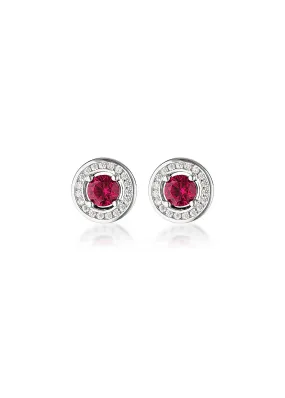 GEORGINI MILESTONE RUBY HALO STUD EARRINGS SILVER IE1164R