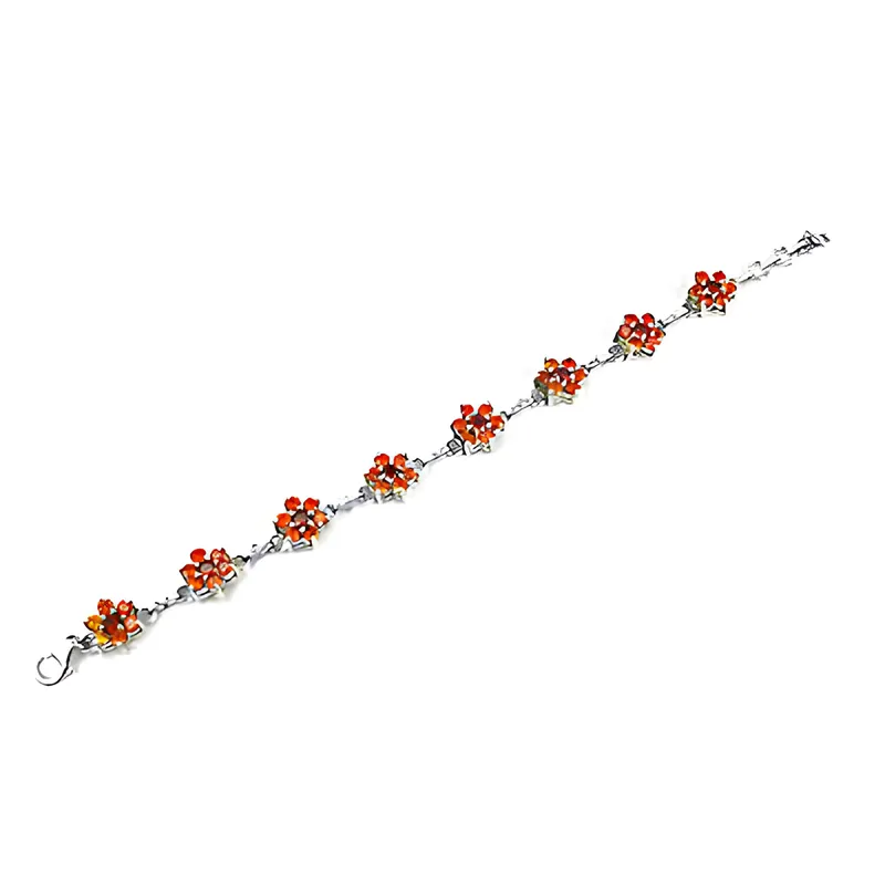 Glitzy Orange CZ Red Gemstone Silver Bracelet - Fancy CZ Bracelet