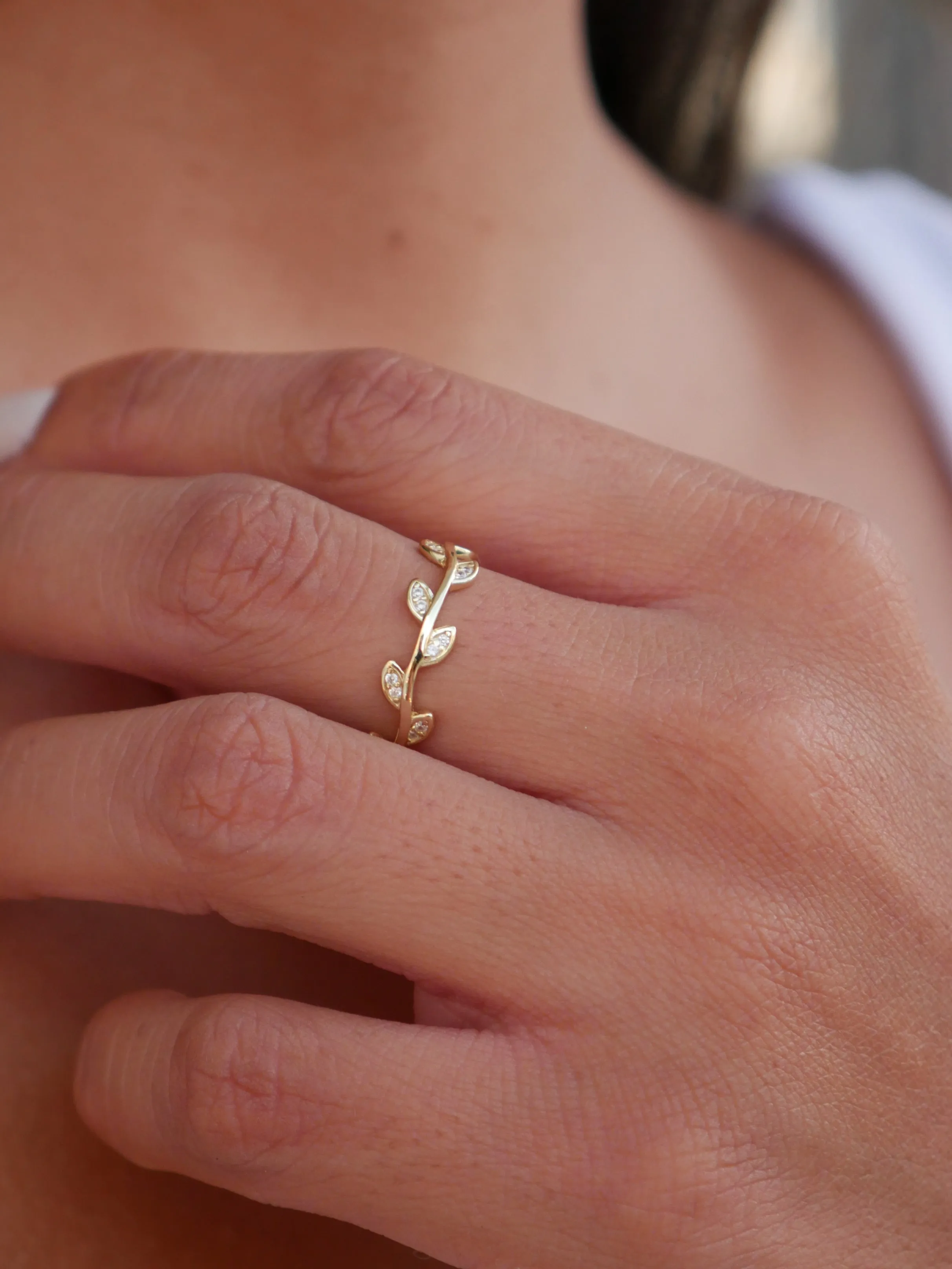 Goddess Branch Ring, .925 Sterling Silcer 14k Gold Plated Nickel Free Luxury Leaves On a Brand Dainty Ring