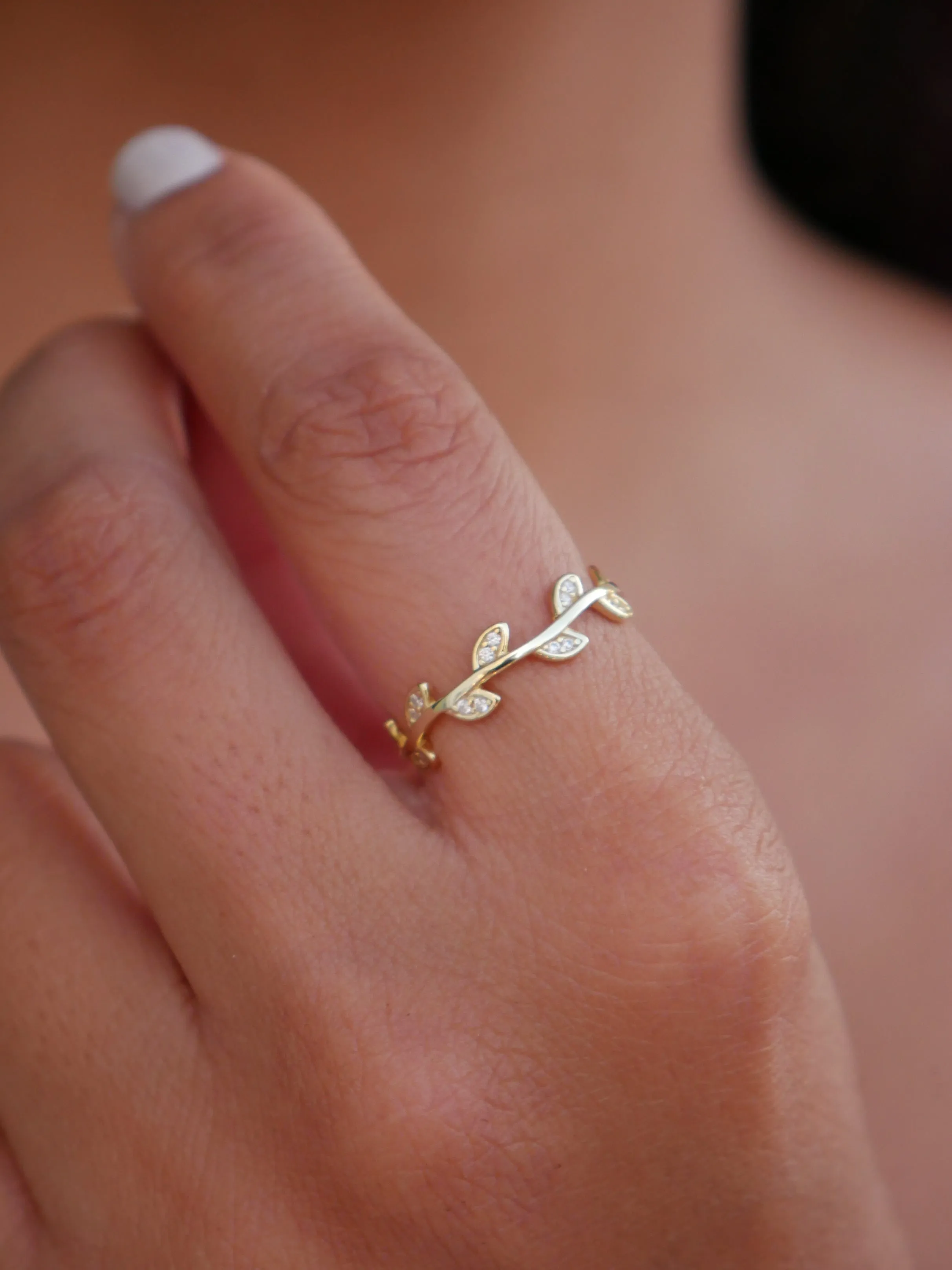 Goddess Branch Ring, .925 Sterling Silcer 14k Gold Plated Nickel Free Luxury Leaves On a Brand Dainty Ring