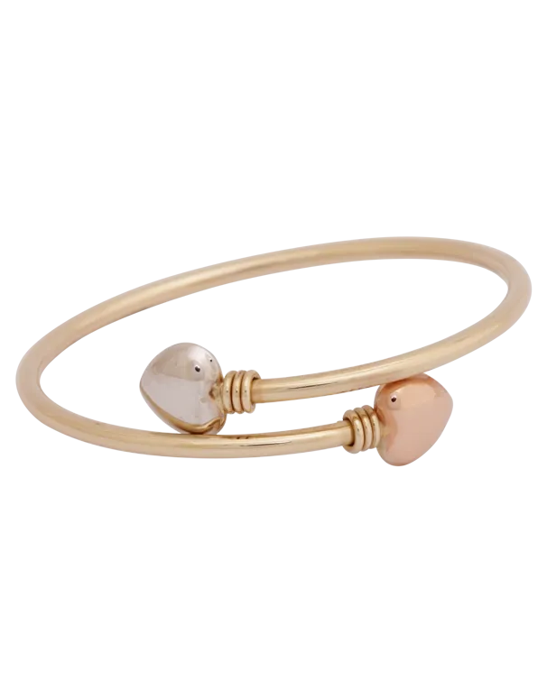 Gold Bangle - 10ct Three Tone Double Heart Baby Bangle - 771206