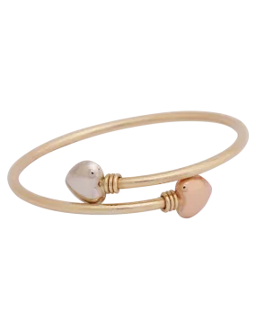 Gold Bangle - 10ct Three Tone Double Heart Baby Bangle - 771206