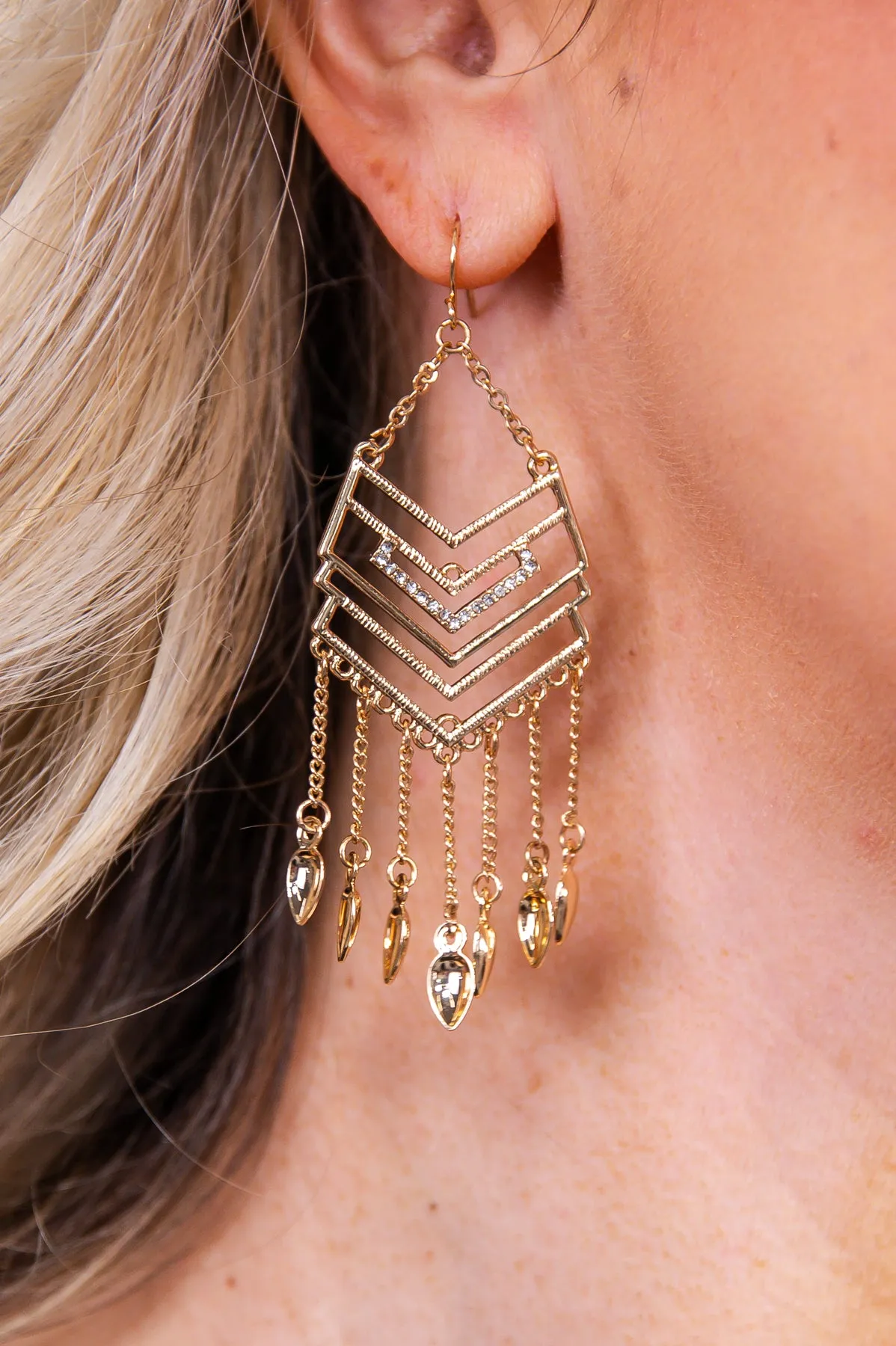 Gold Chevron Chandelier Drop Earrings - EAR4252GD