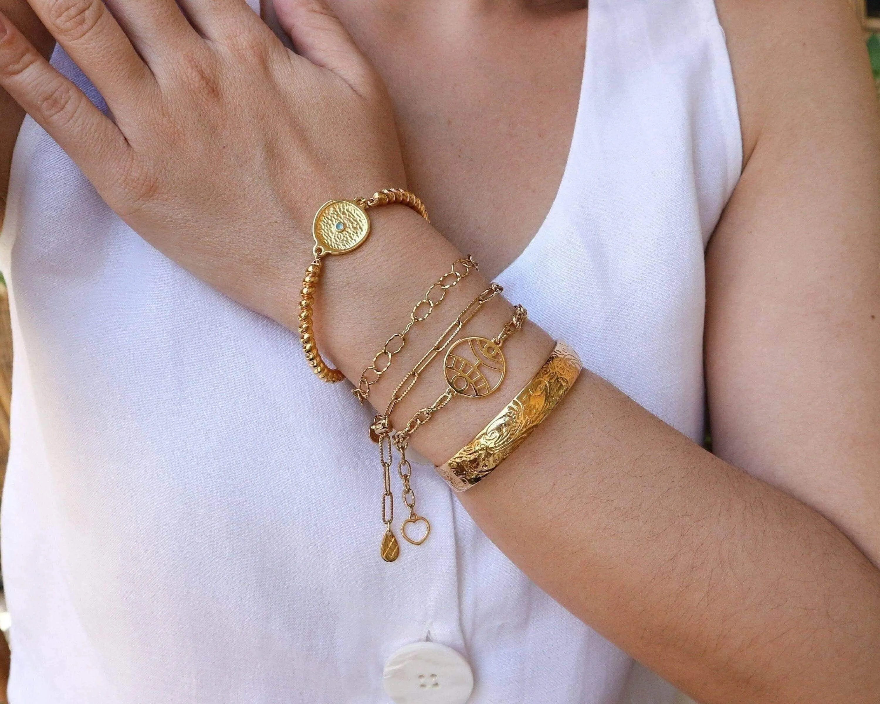 Gold Ethnic Tribal Cuff with Floral Pattern