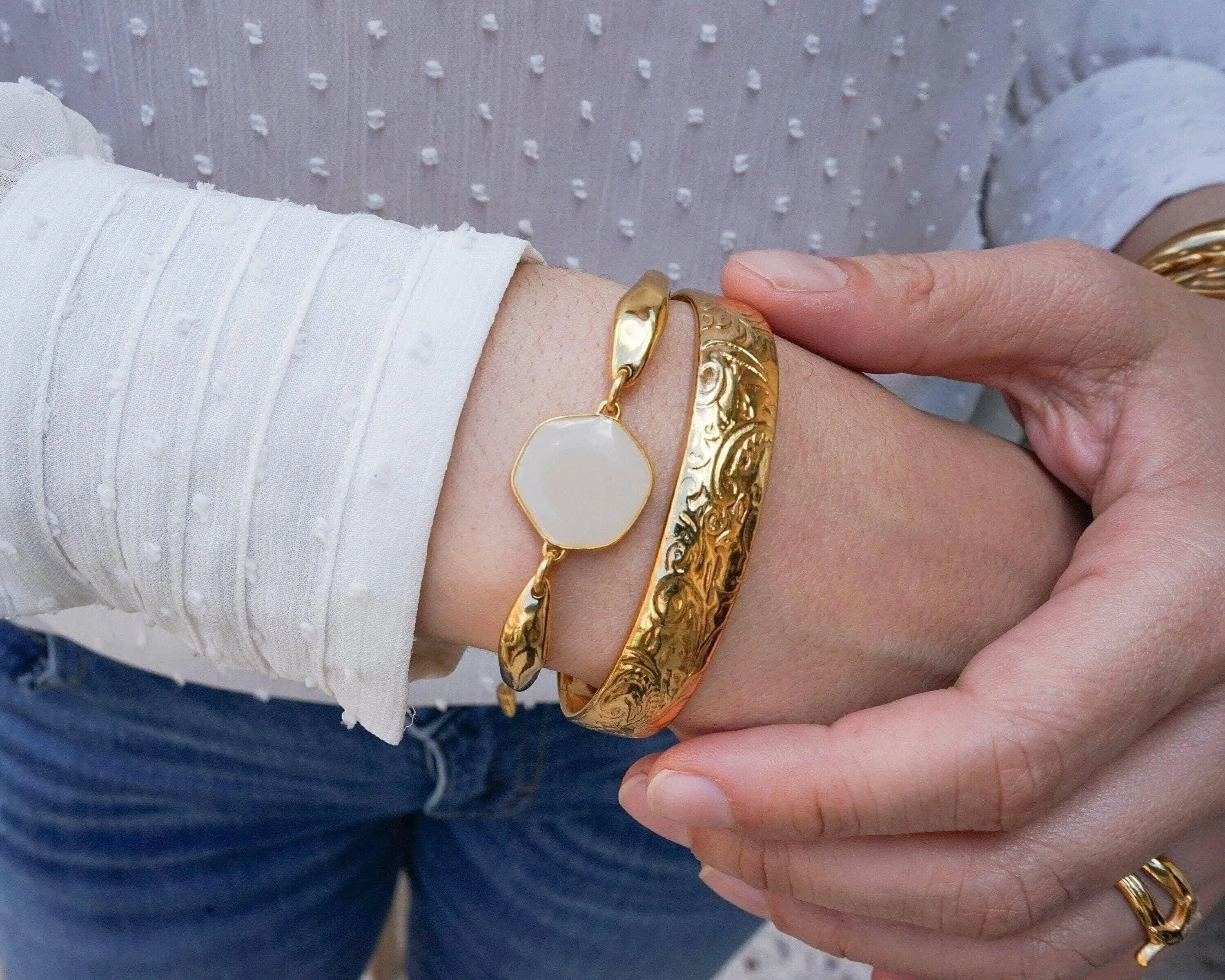 Gold Ethnic Tribal Cuff with Floral Pattern