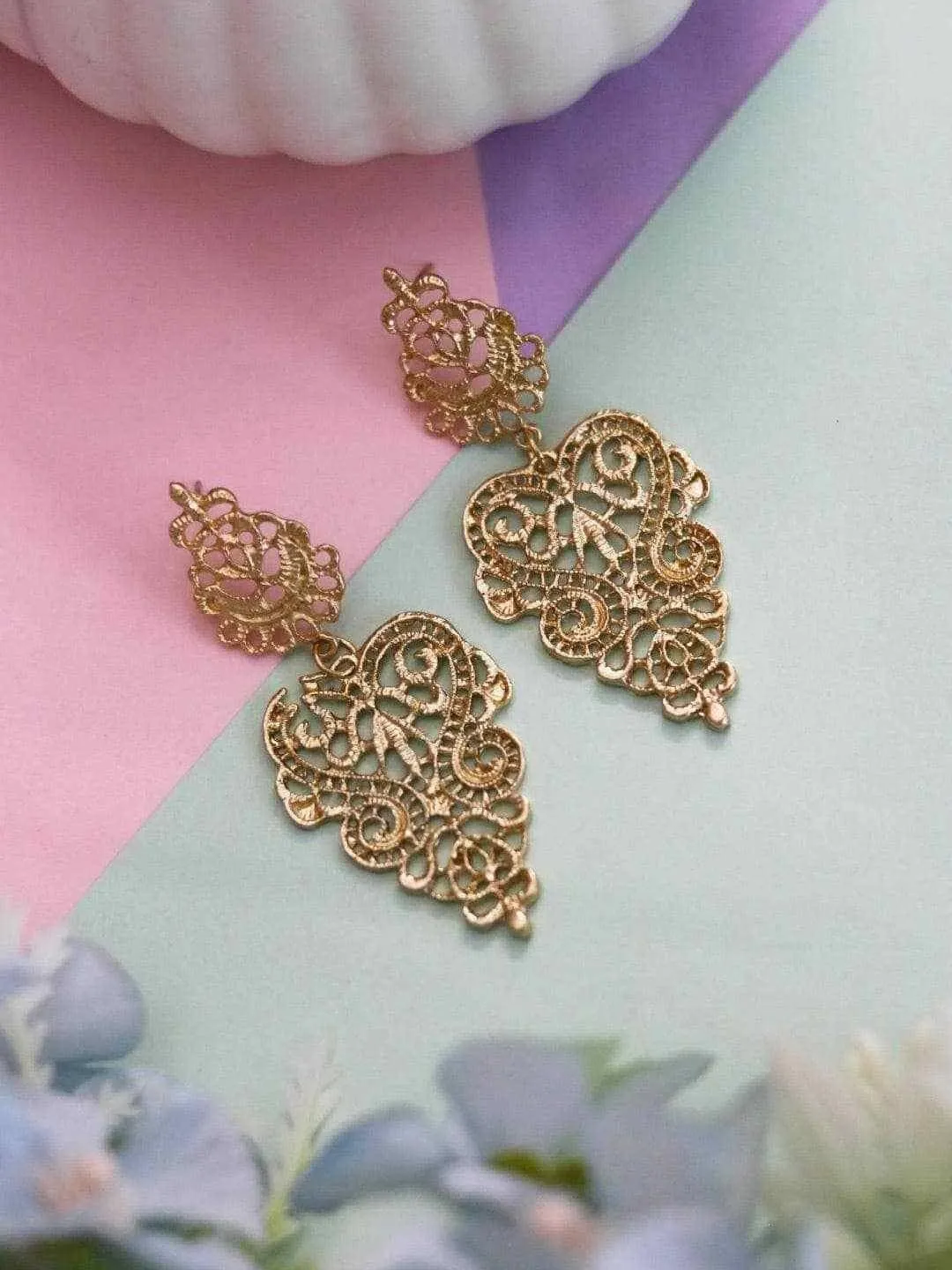 Gold Filigree Chandelier Earrings