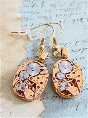 Gold Hamilton  - Steampunk Earrings - Watch Movements -  Repurposed art