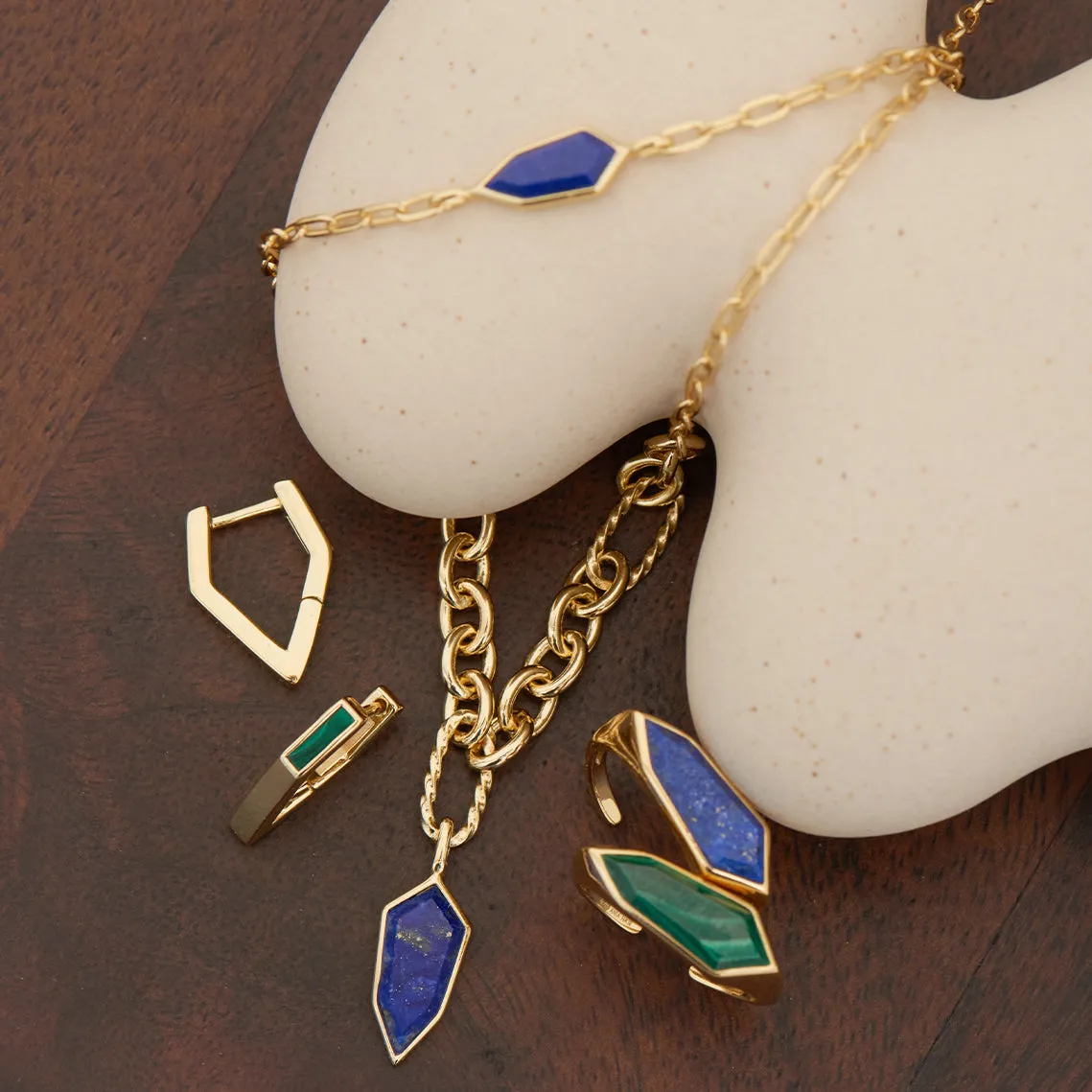 Gold Lapis Emblem Chain Bracelet