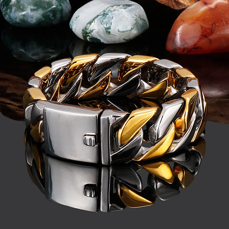 Gold-Plated Hip-Hop Style Titanium Steel Men's Bracelet with Thick Buckle