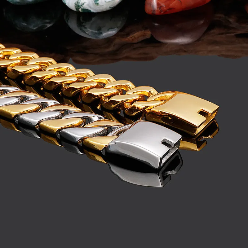 Gold-Plated Hip-Hop Style Titanium Steel Men's Bracelet with Thick Buckle