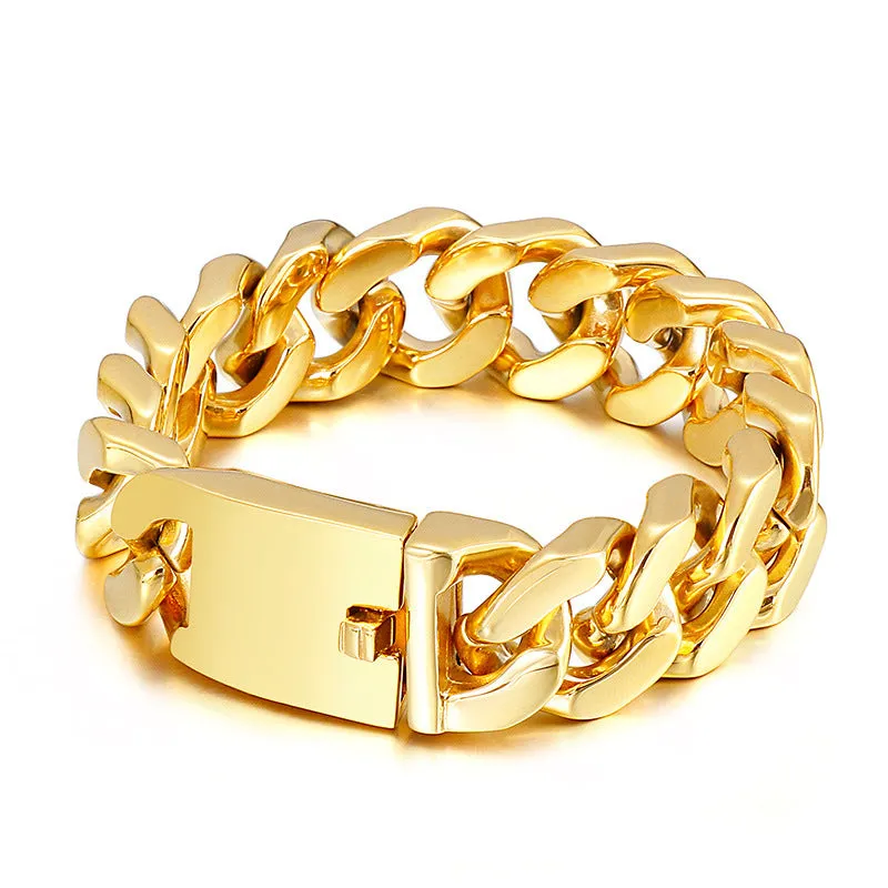 Gold-Plated Hip-Hop Style Titanium Steel Men's Bracelet with Thick Buckle