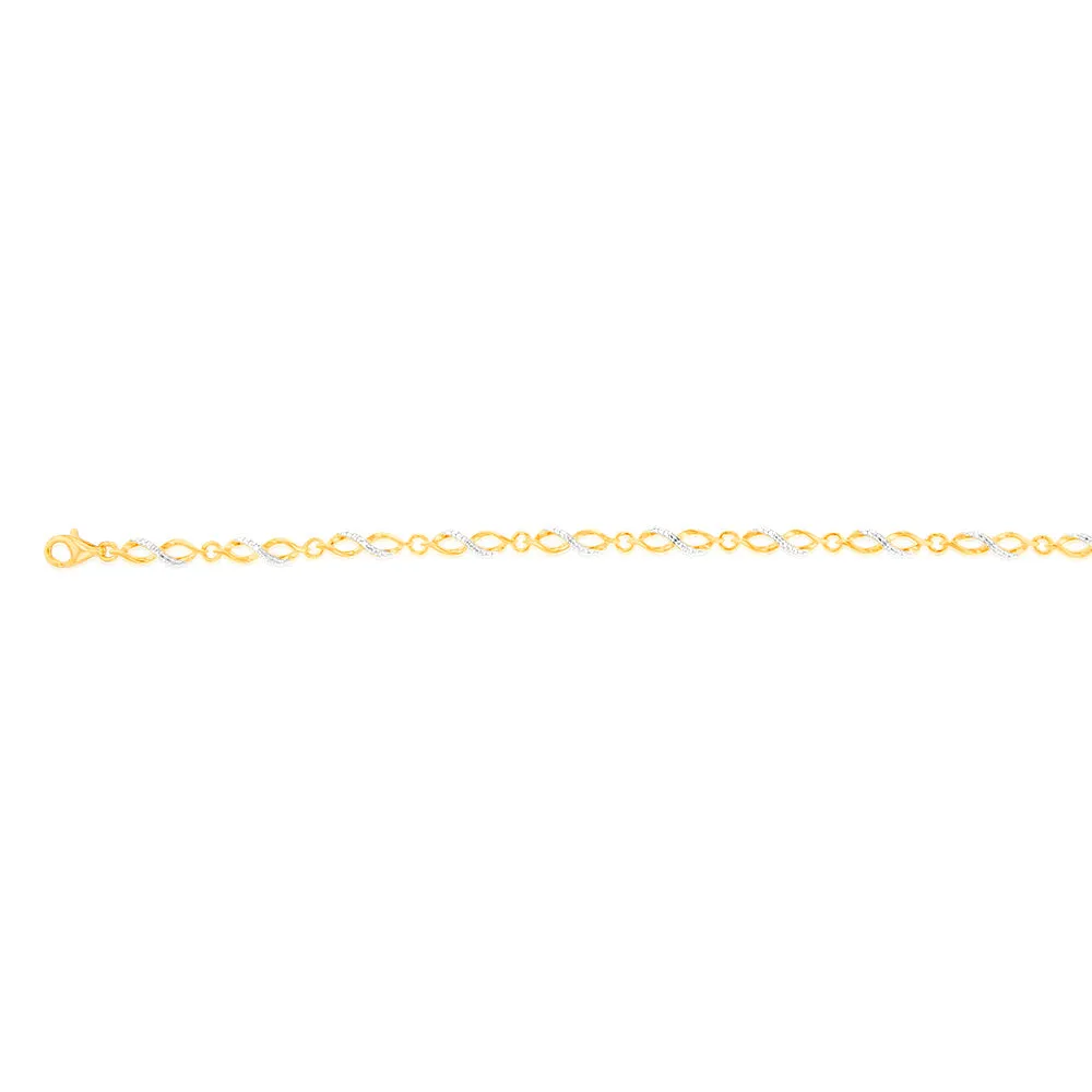 Gold Plated Sterling Silver Fancy Infinity 18.5cm Bracelet with 7 Natural Diamonds