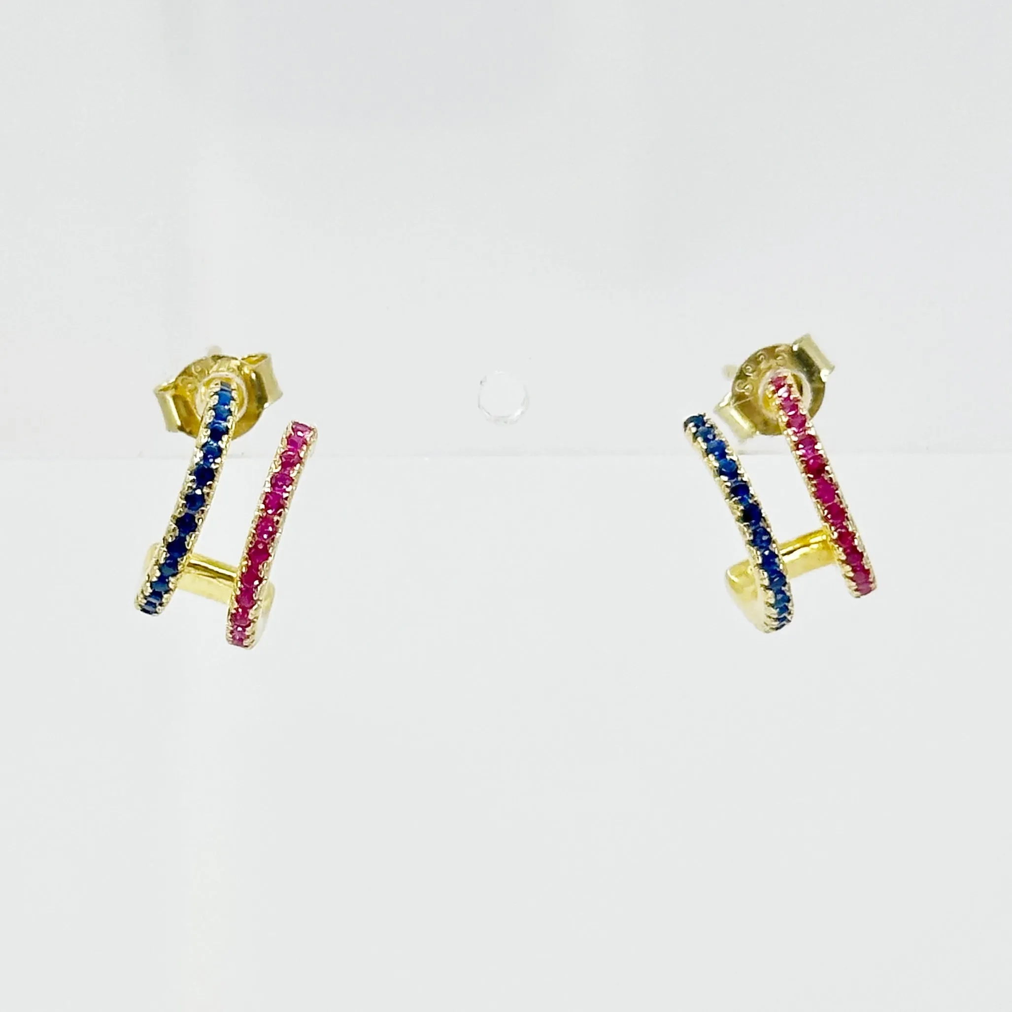 Gold Vermeil sterling silver ruby & sapphire earrings