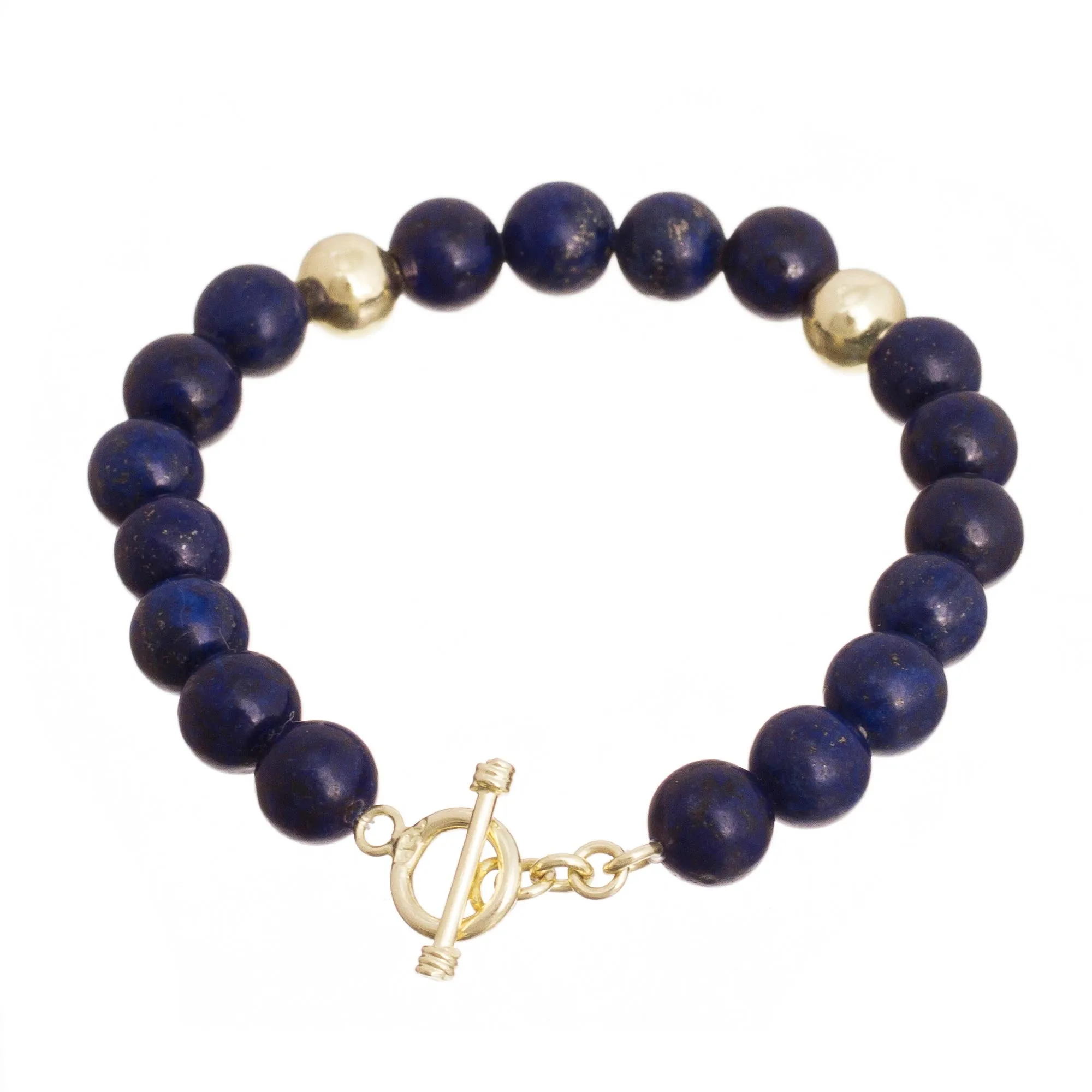 Golden Sea Gold Accent Lapis Lazuli Beaded Bracelet from Peru