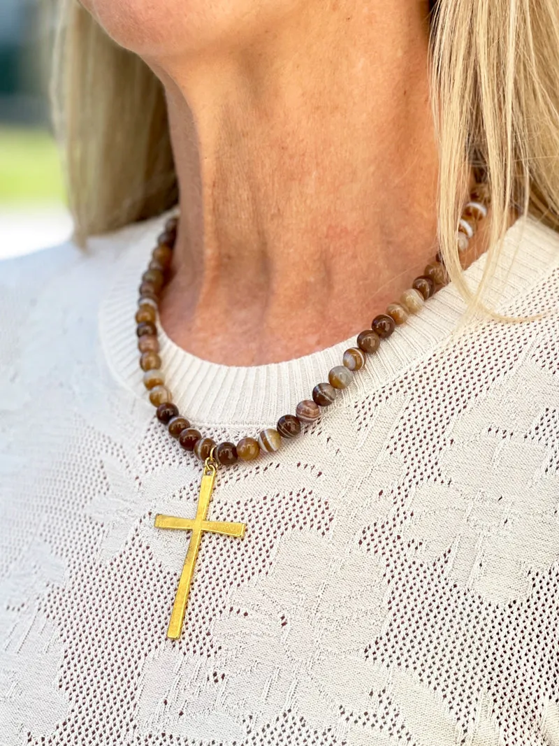 Grace Gemstone Bead Necklace with Gold Cross