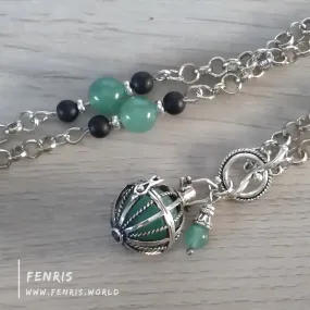 Green Aventurine Necklace Silver Sphere & Obsidian