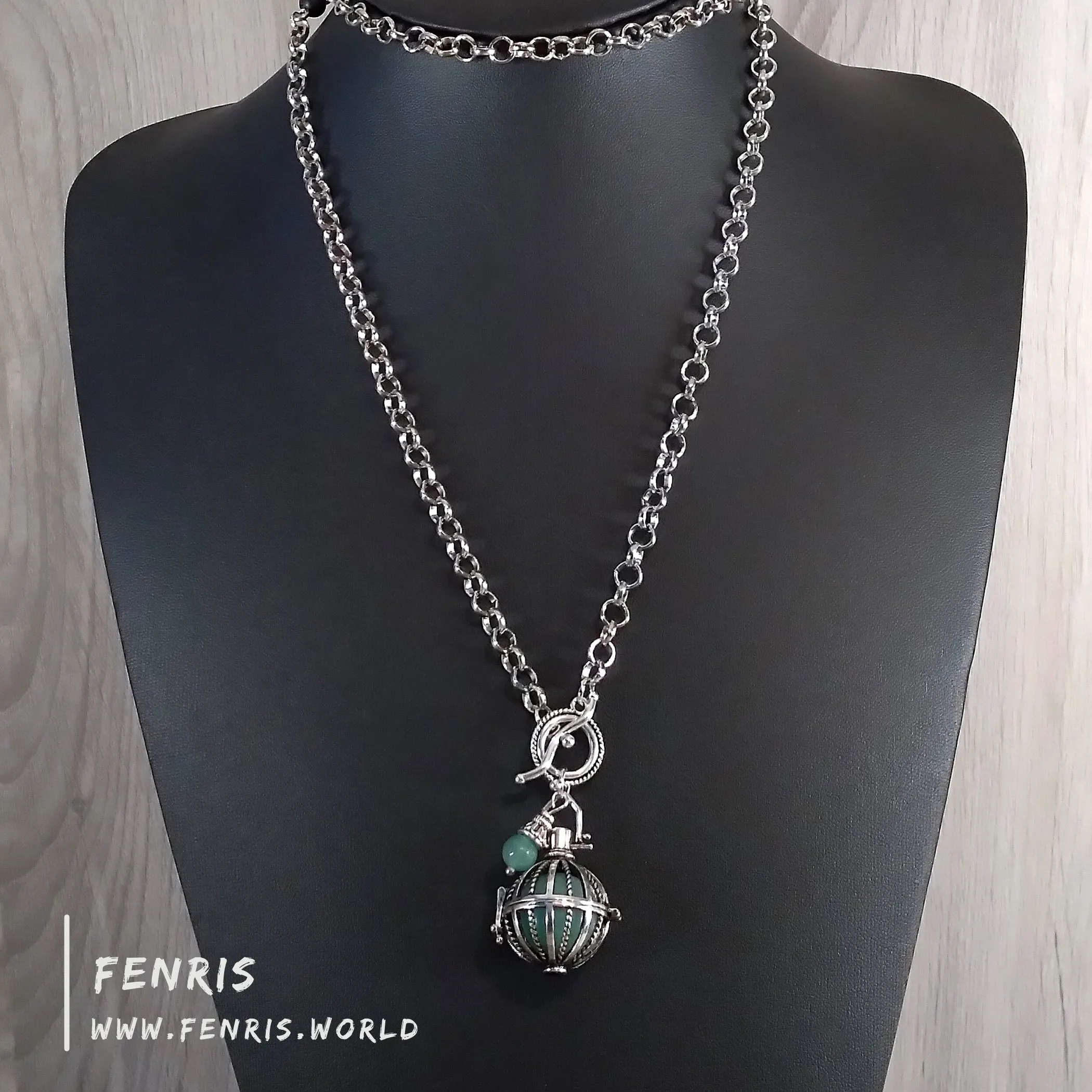 Green Aventurine Necklace Silver Sphere & Obsidian