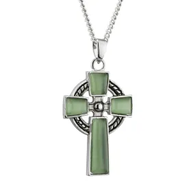 Green Cat Eye Celtic Cross Necklace