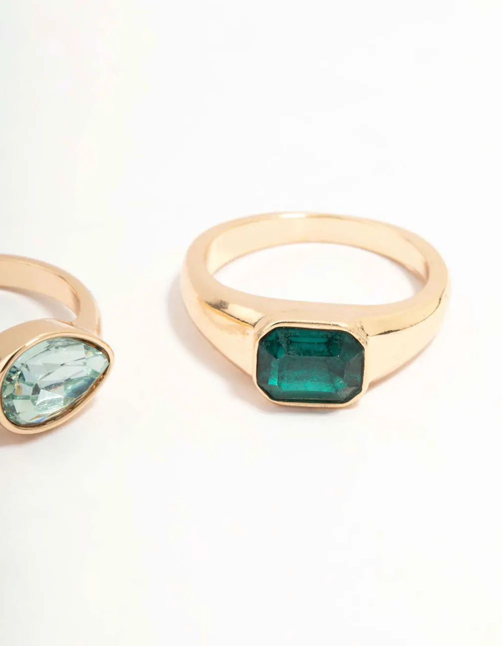 Green Diamante Gold Rings 3-Pack