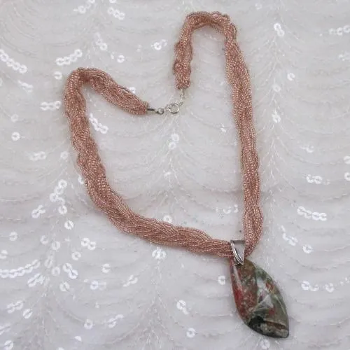 Handmade Jewelry Agate Pendant Necklace - Seed Bead Necklace