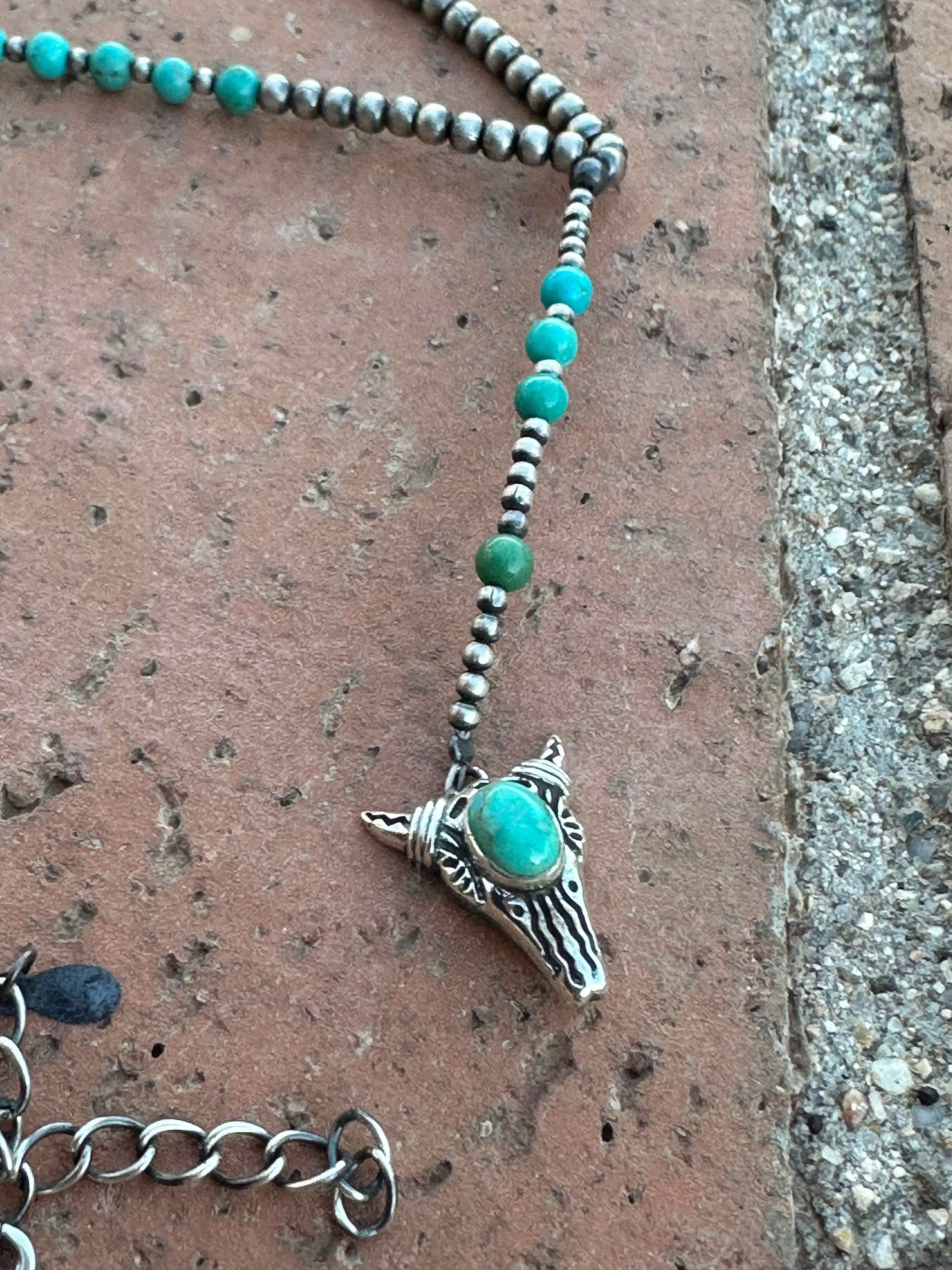 Handmade Sterling Silver & Turquoise Western Lariat Necklace