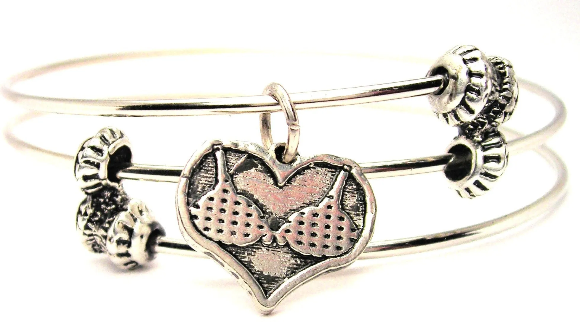 Heart with Bra Breast Cancer Awareness Triple Style Expandable Bangle Bracelet