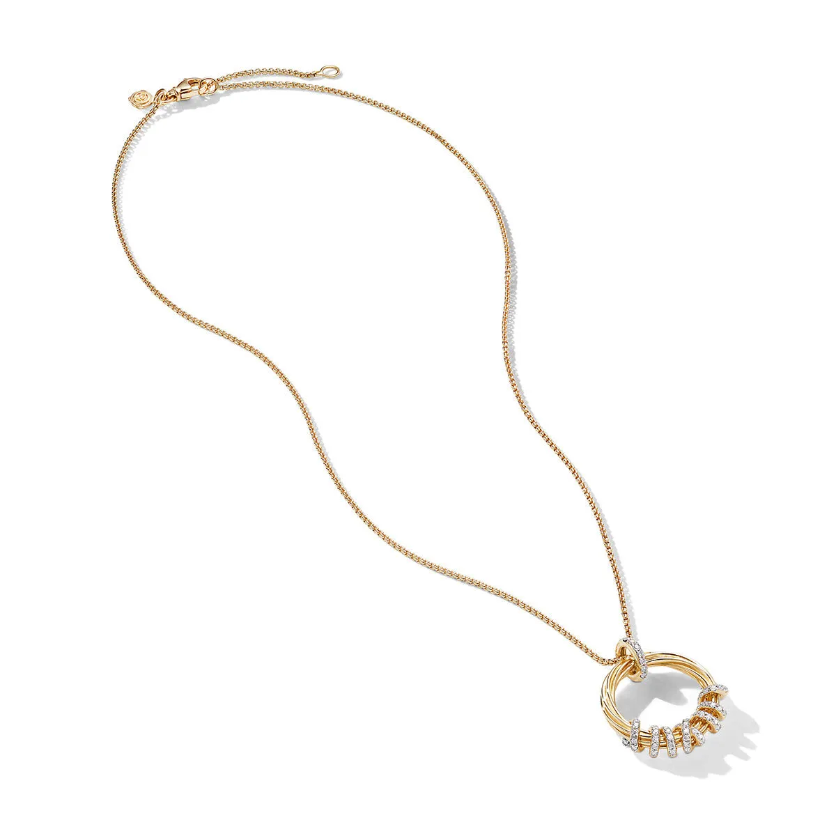 Helena Round Pendant Necklace in 18K Yellow Gold with Pave Diamonds