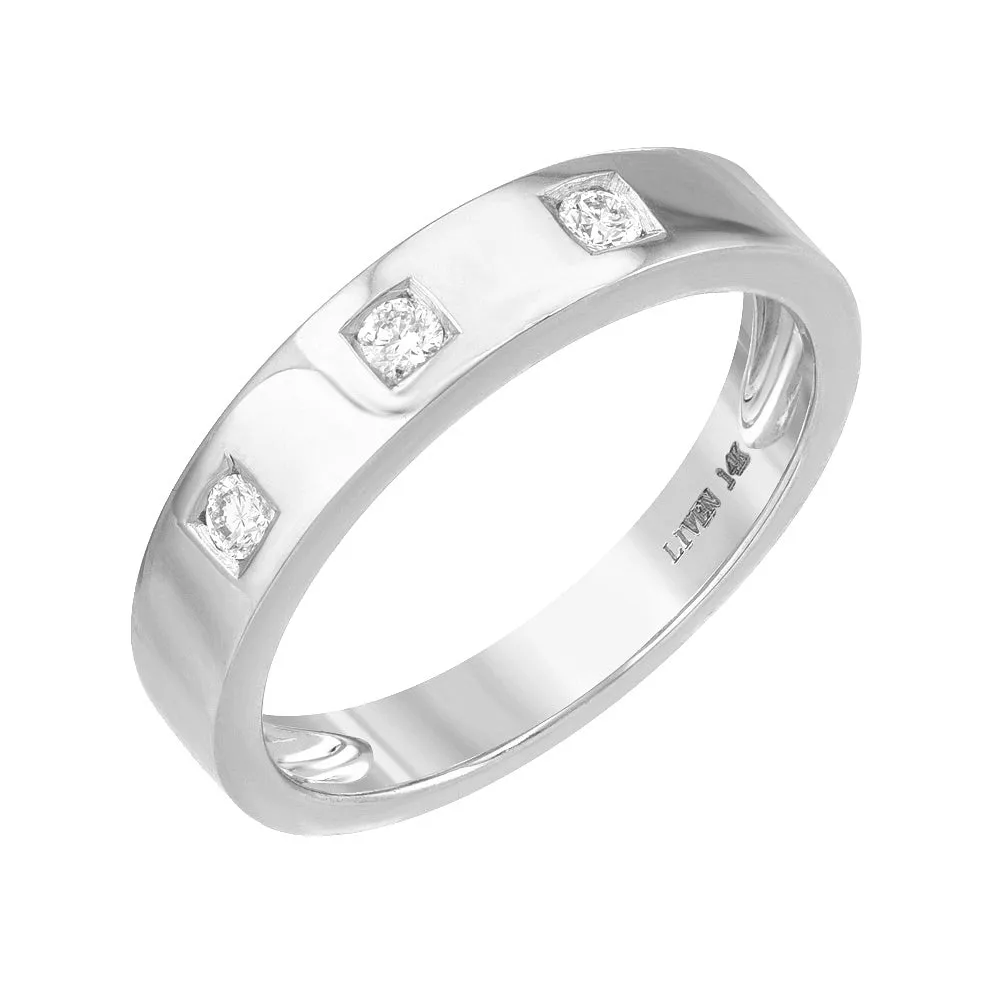 High Polish Wide Band With Three Diamonds