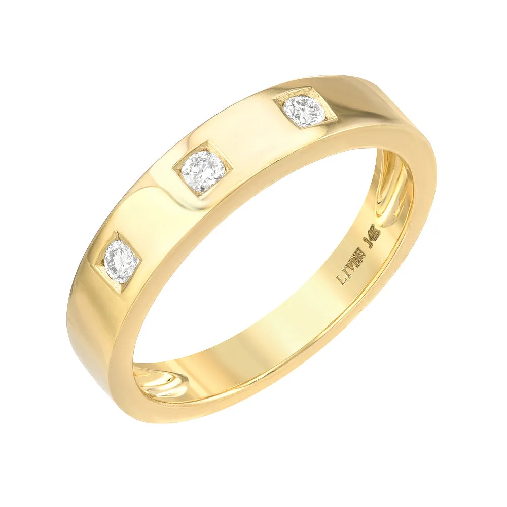 High Polish Wide Band With Three Diamonds