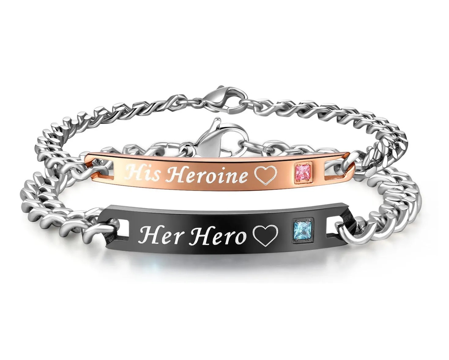 His & Hers Matching Set Hero and Heroine Couple Bracelets, Valentine, Anniversary, Wedding, Promise, Engagement Gift