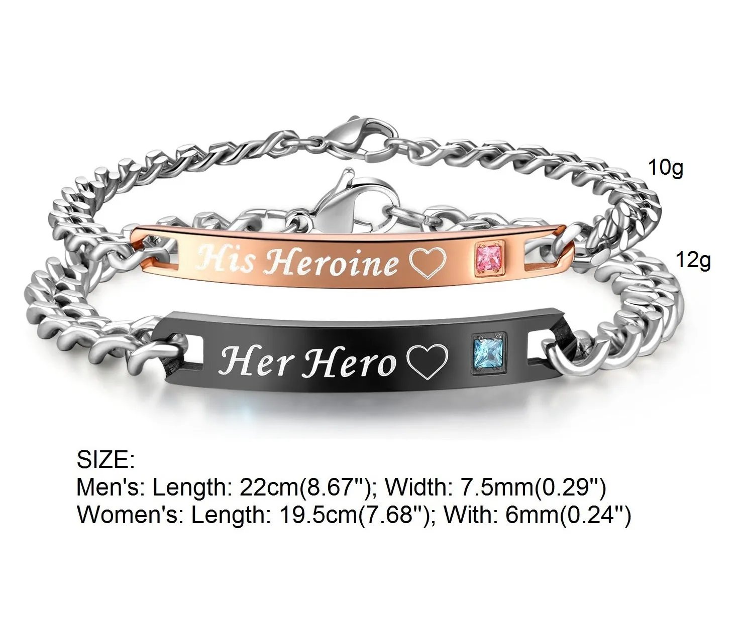 His & Hers Matching Set Hero and Heroine Couple Bracelets, Valentine, Anniversary, Wedding, Promise, Engagement Gift