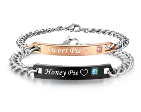 His & Hers Matching Set Sweet Pie Honey Pie Couple Bracelets, Valentine, Anniversary, Wedding, Promise, Engagement Gift