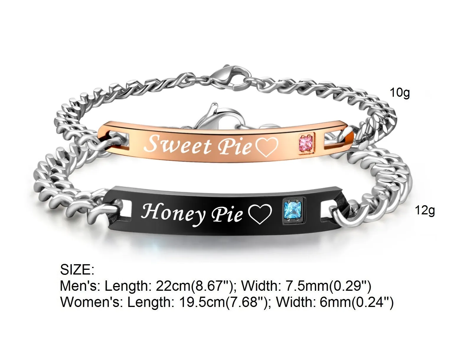 His & Hers Matching Set Sweet Pie Honey Pie Couple Bracelets, Valentine, Anniversary, Wedding, Promise, Engagement Gift