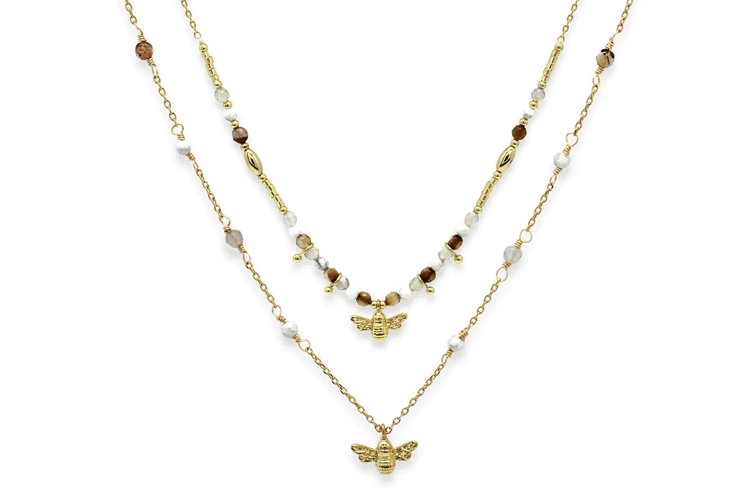 Honey Bee Gemstone Layered Necklace