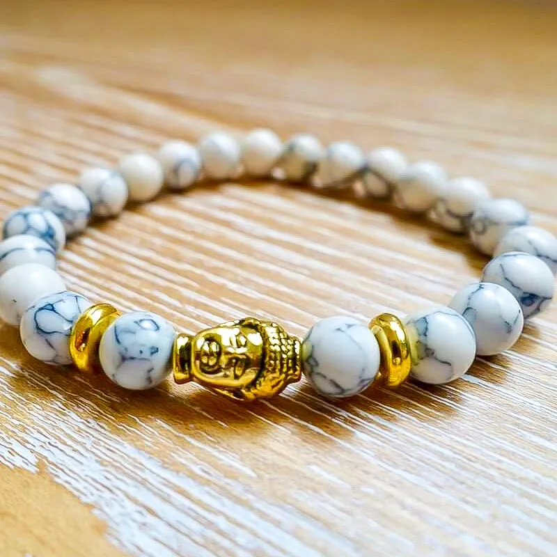 Howlite Stone Stretch Buddha Bracelet