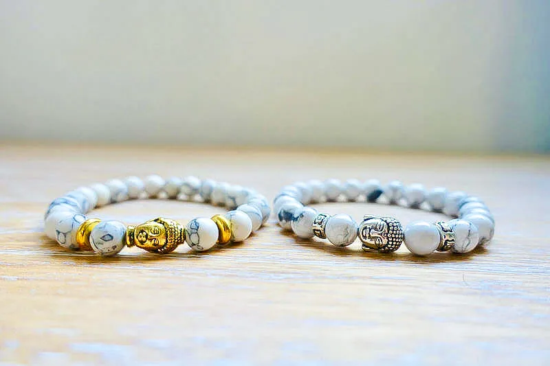 Howlite Stone Stretch Buddha Bracelet