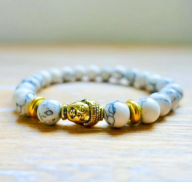 Howlite Stone Stretch Buddha Bracelet