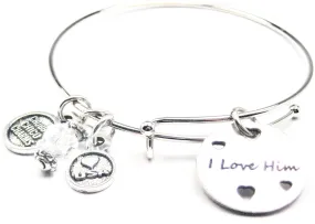 I Love Him With Hearts Expandable Bangle Bracelet