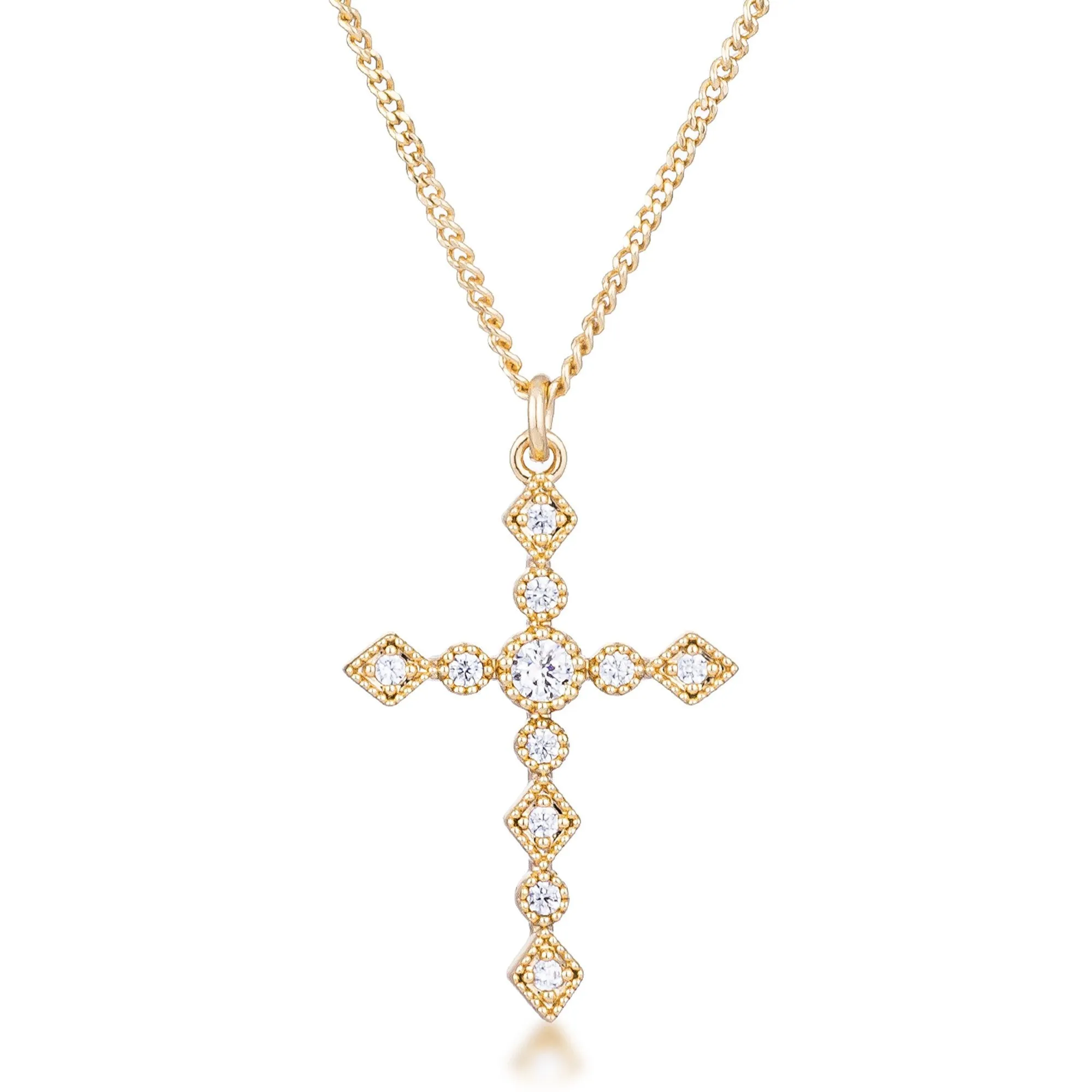 Ida Danity Art Deco CZ Rose Gold Cross Pendant