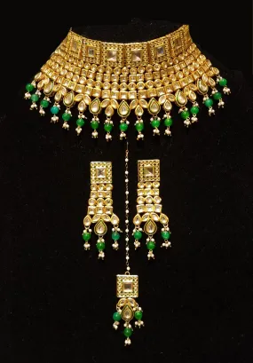 Indian Traditional Choker Emerald Pearl Kundan Bridal Jewelry Necklace Set