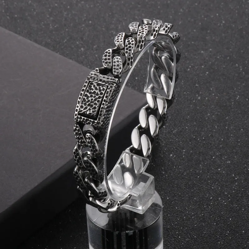 Innovative Men's Titanium Steel Bracelet with Distressed Percussion Pattern