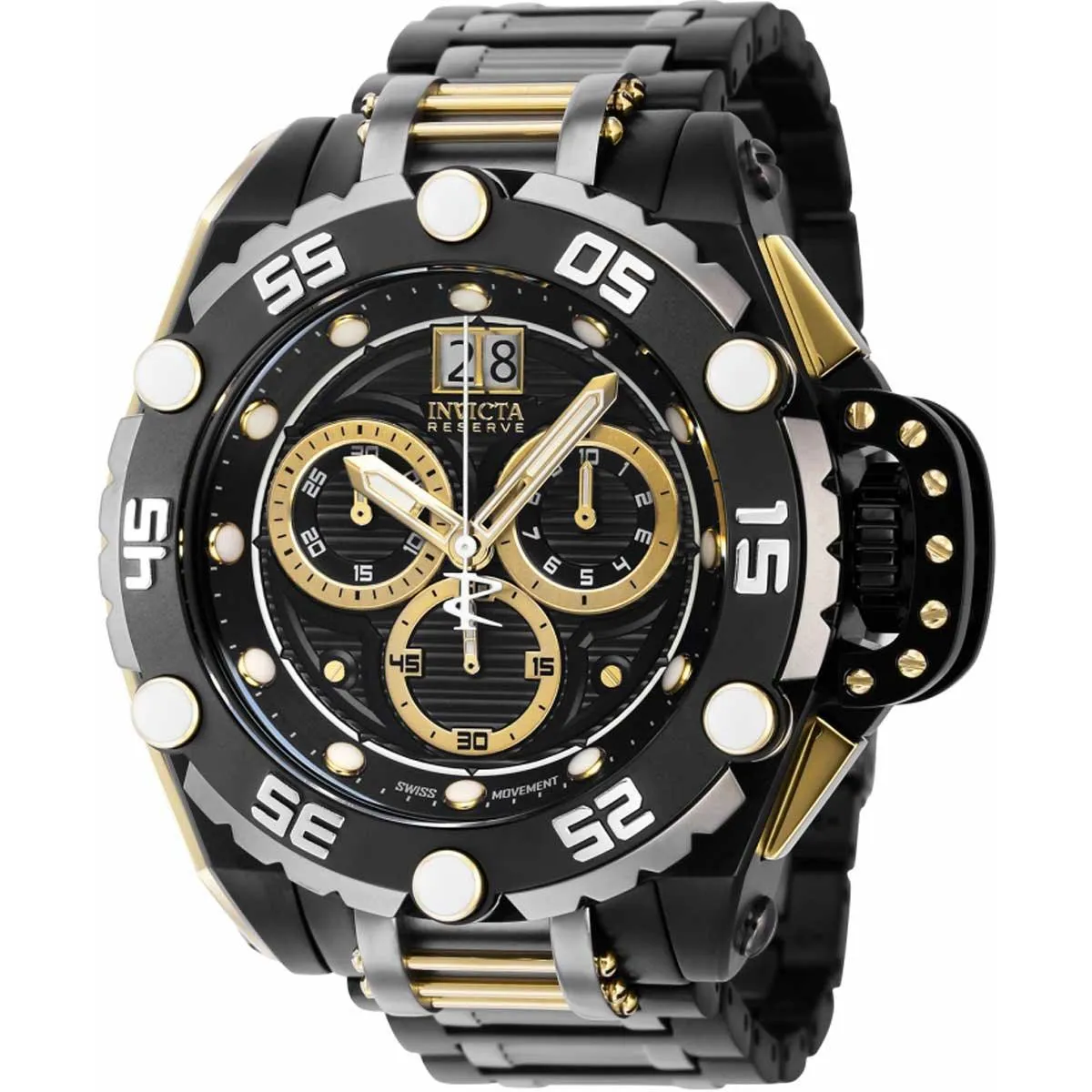 Invicta Men's Chrono Watch - Flying Fox Quartz Black and Gold Dial Bracelet | 38739